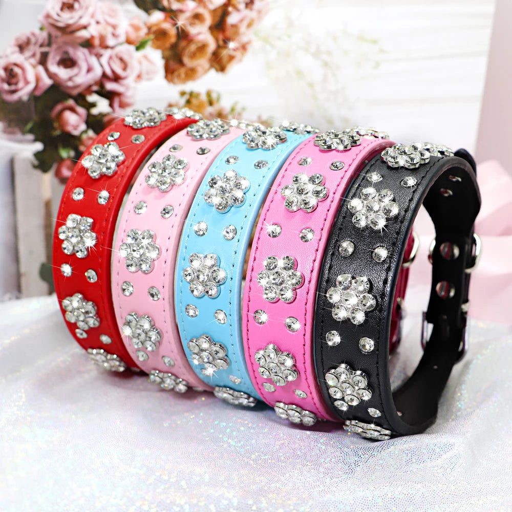 Rhinestone Leather and Crystal Dog Collars