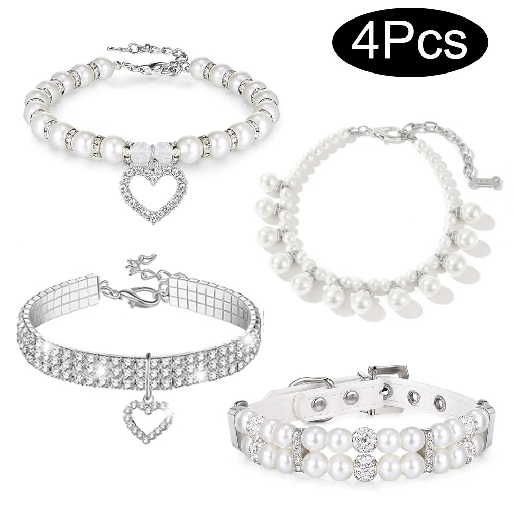 Dog Collars Adjustable Crystal Rhinestone Diamond, 4 Pieces