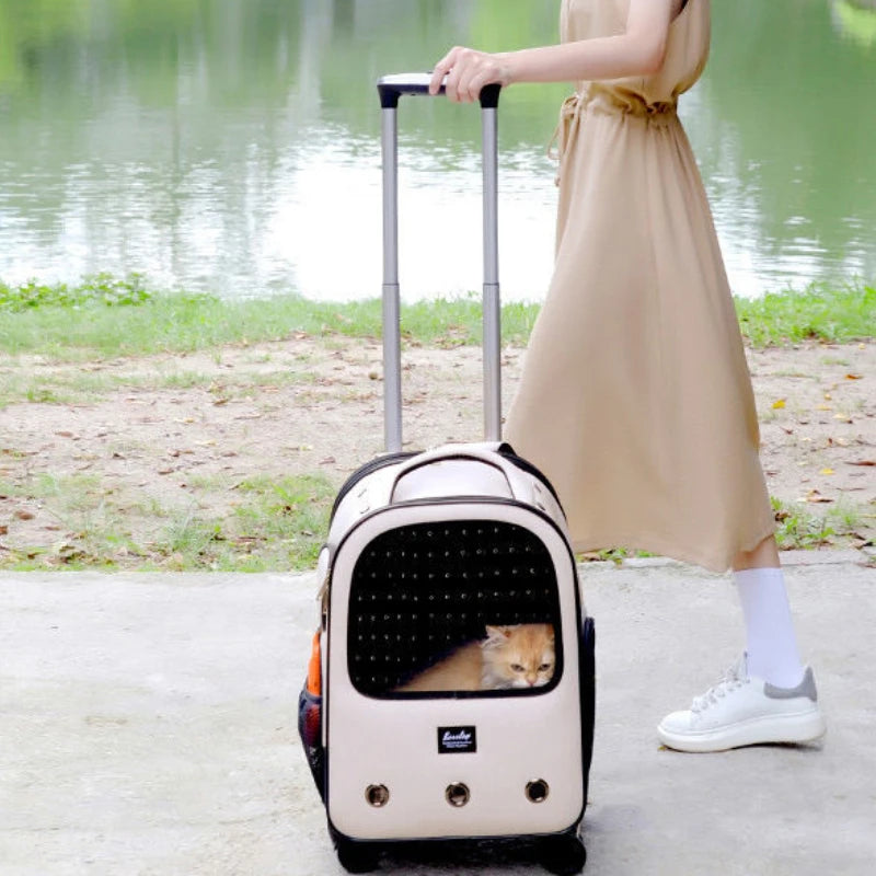 Trolley Pet Backpack Universal Wheel Cat and Dog Bag