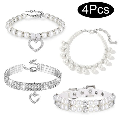 Dog Collars Adjustable Crystal Rhinestone Diamond, 4 Pieces