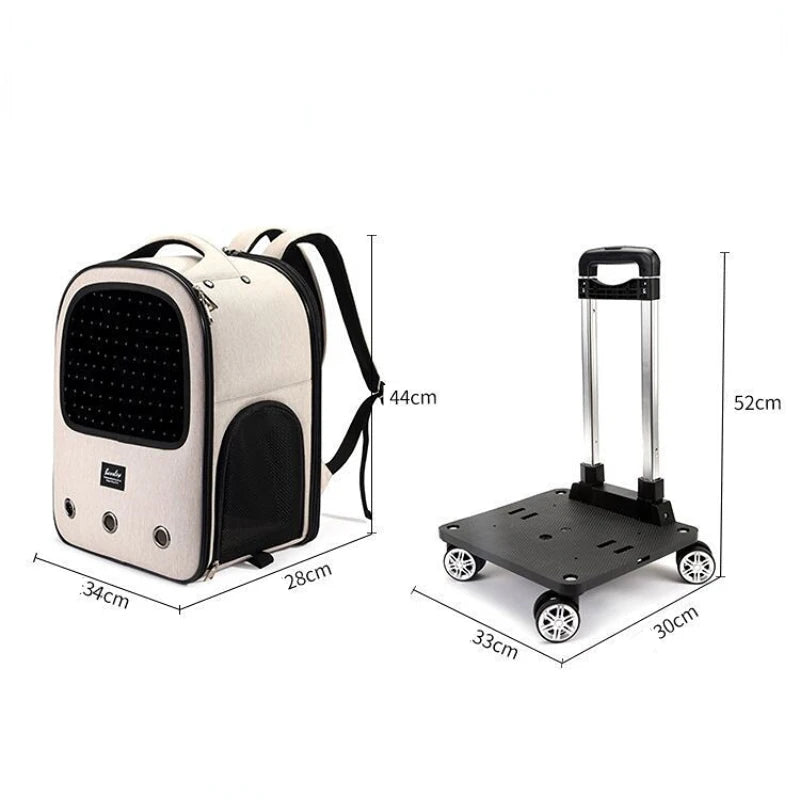 Trolley Pet Backpack Universal Wheel Cat and Dog Bag