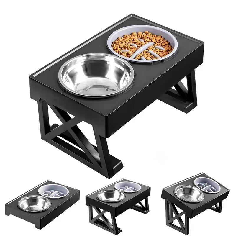 Elevated Dog Bowls 3 Adjustable Height, with Slow Feeder Bowl