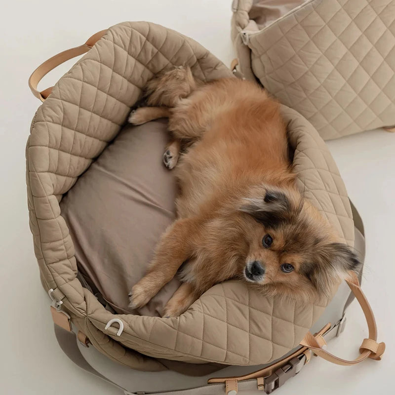 Dog Carrier Luxury Handbag, Car Seat Pet Travel Bed for Small Dogs and Cats