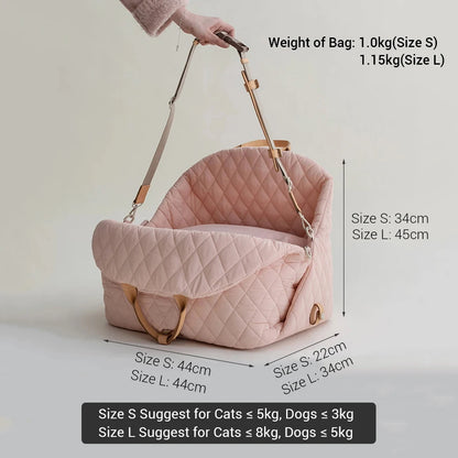 Dog Carrier Luxury Handbag, Car Seat Pet Travel Bed for Small Dogs and Cats