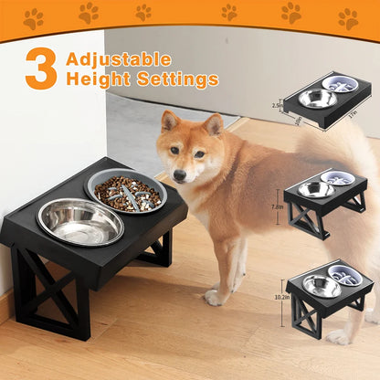 Elevated Dog Bowls 3 Adjustable Height, with Slow Feeder Bowl