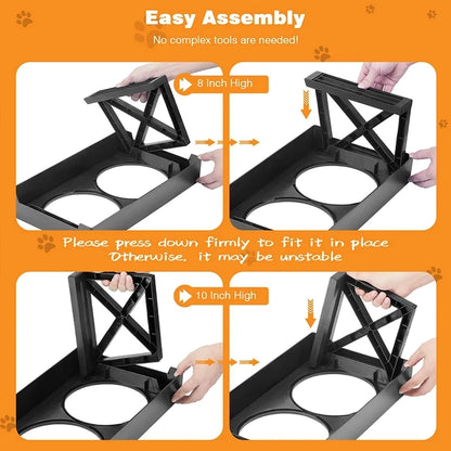 Elevated Dog Bowls 3 Adjustable Height, with Slow Feeder Bowl