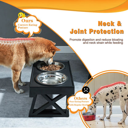 Elevated Dog Bowls 3 Adjustable Height, with Slow Feeder Bowl